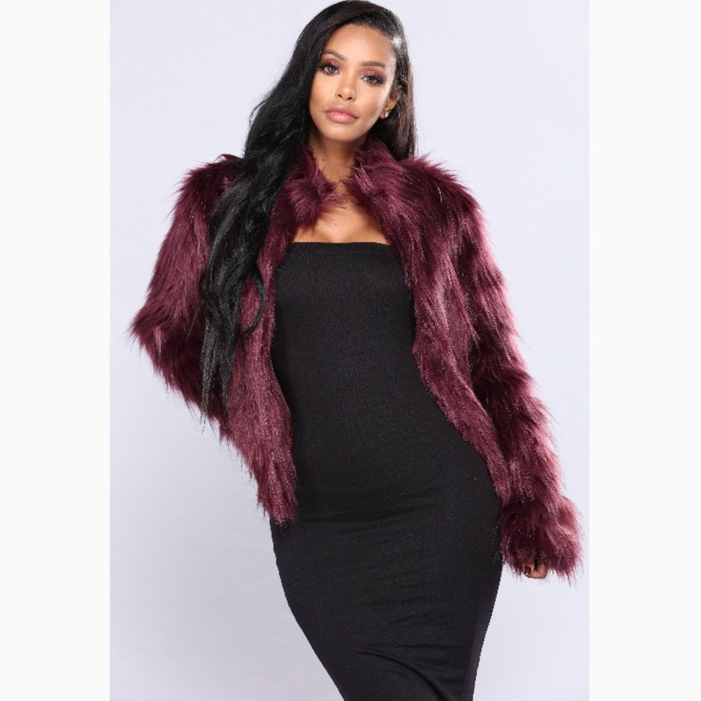 Burgundy fur coat